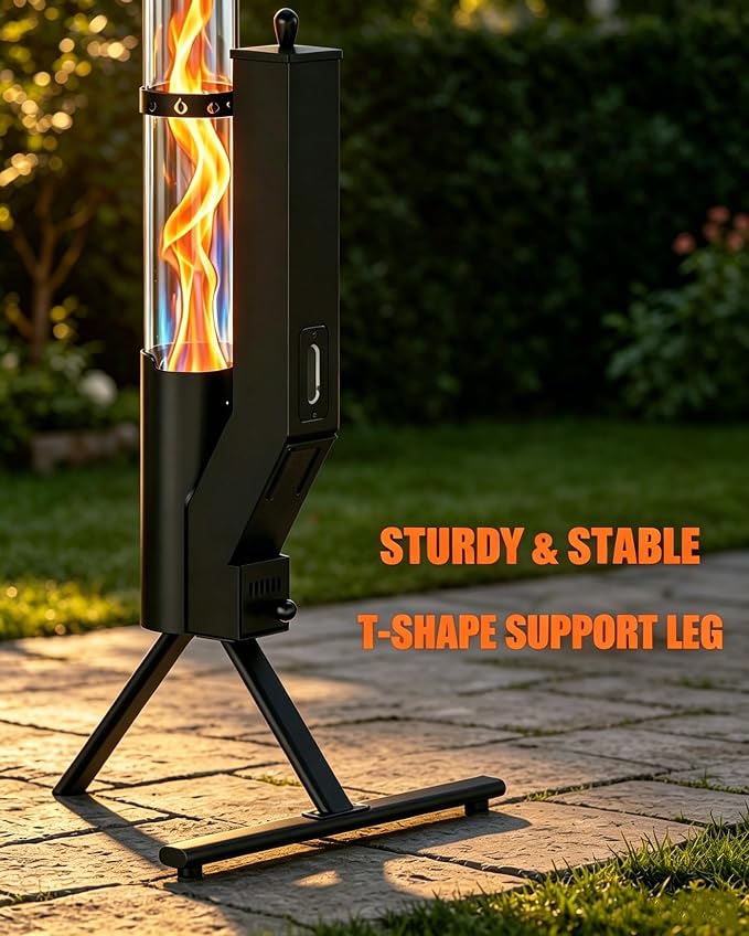 43" Wood Pellet Patio Heater with Glass Tube, Modern Fire Pit, Portable Pellet Heater for Camping Patio Backyard RV Tailgating, Add Warmth & Ambiance, FP056