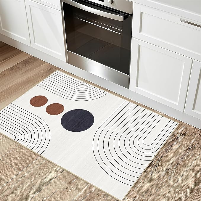 Boho 2x3 Rug for Entryway Modern Geometric Abstract Area Rug Ivory Cream Mid Century Modern Machine Washable Door Mat Contemporary Non-Slip Printed Low-Pile Floor Carpet Kitchen Bathroom Laundry