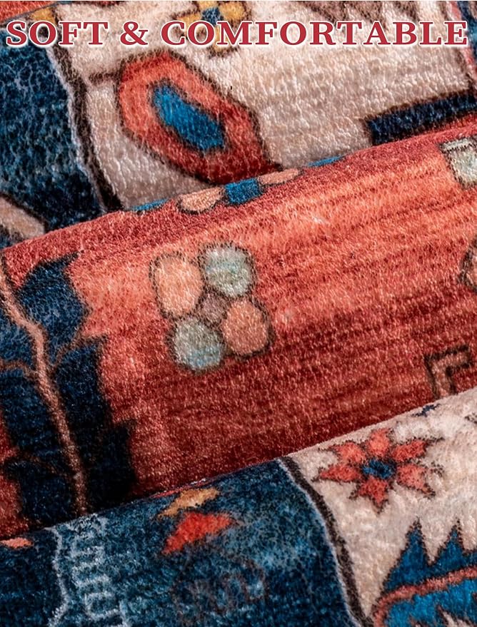 SERISSA 2'6"x16' Washable Non Slip Boho Runner Rug for Hallway，Rust | Ultra Soft Vintage Oriental Carpet Low-Pile Extra Long Tribal Floor Carpet for Kitchen Bedroom Entryway Bathroom Laundry Room