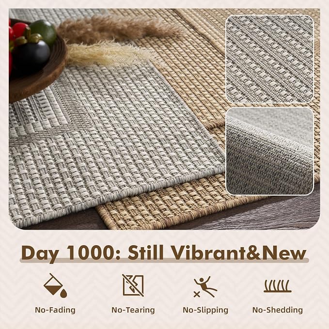 MontVoo-Outdoor Rug-Patio Rug 4x6 Polypropylene Indoor Outdoor Rugs Outdoor Carpet for Patio Deck Balcony Porch, Textured Weave, Durable for High Traffic, Fade-Resistant, Modern Neutral Grey
