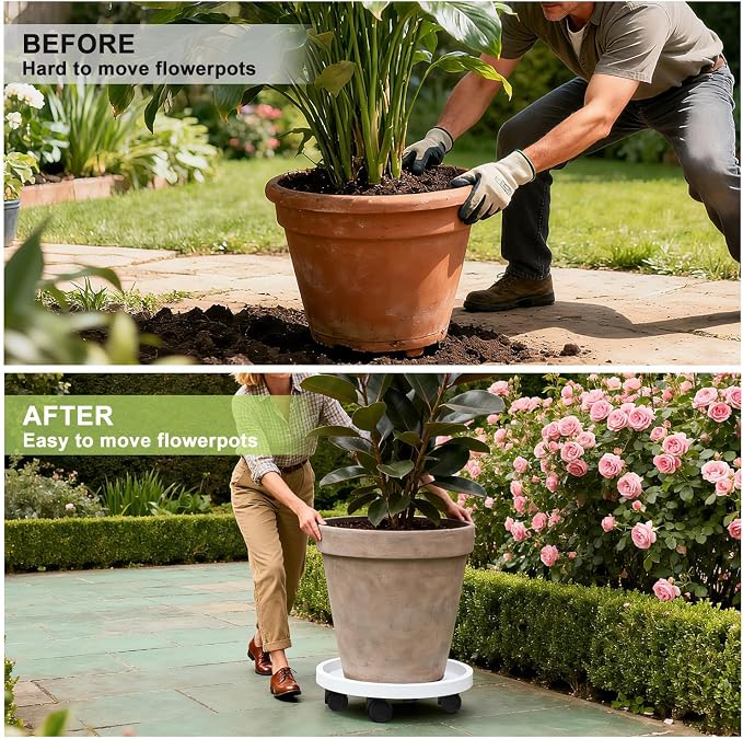 2Pack 17.2'' Large Plant Stand with Wheels, Plant Stand Dolly for Heavy Planter,Wheeled Planter Saucer Tray,Rolling plant stand,Heavy-Duty Plant Caddy with Casters for Indoor and Outdoor(White)