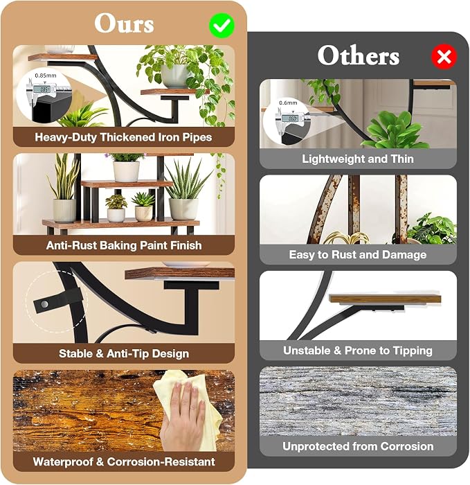 softeen Plant Stand Indoor with 4 Grow Lights & 3 Colors, 8 Tiered Corner Plant Shelf, 63" Tall Plant Stands for Indoor Plants Multiple, Metal Flower Display Shelves Holder for Home(Dark)