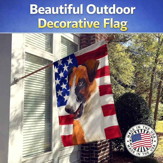 Caroline's Treasures CK6528CHF Fox Terrier Smooth Dog American Flag House Flag Large Porch Sleeve Pole Decorative Outside Yard Banner Artwork Wall Hanging, Polyester, House Size, Multicolor