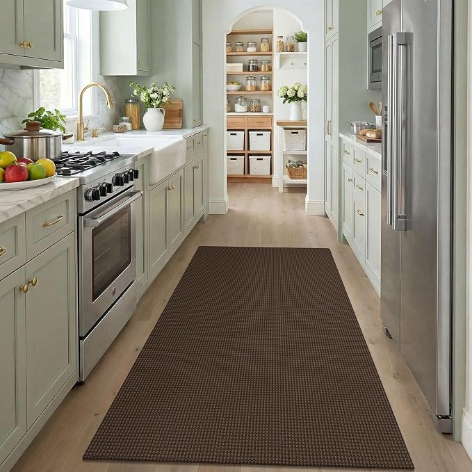 KOZYFLY Washable 4x5 Entry Woven Area Rug, Braided Throw Rugs for Entryway, Non Slip Door Mat Indoor Entrance, Flatweave Carpet for Foyer, Bedroom, Dining, Office, Brown/Dark Brown