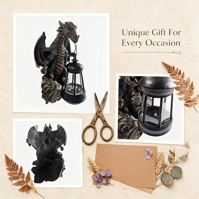 10"Dinosaur Solar Hanging Lantern, Tree Hugger Statue, Gift for Dino Lovers | Easy Tree-Hugging Installation, Lights Up Automatically at Sunset, Wonderful Gift for Dino Fans and Kids