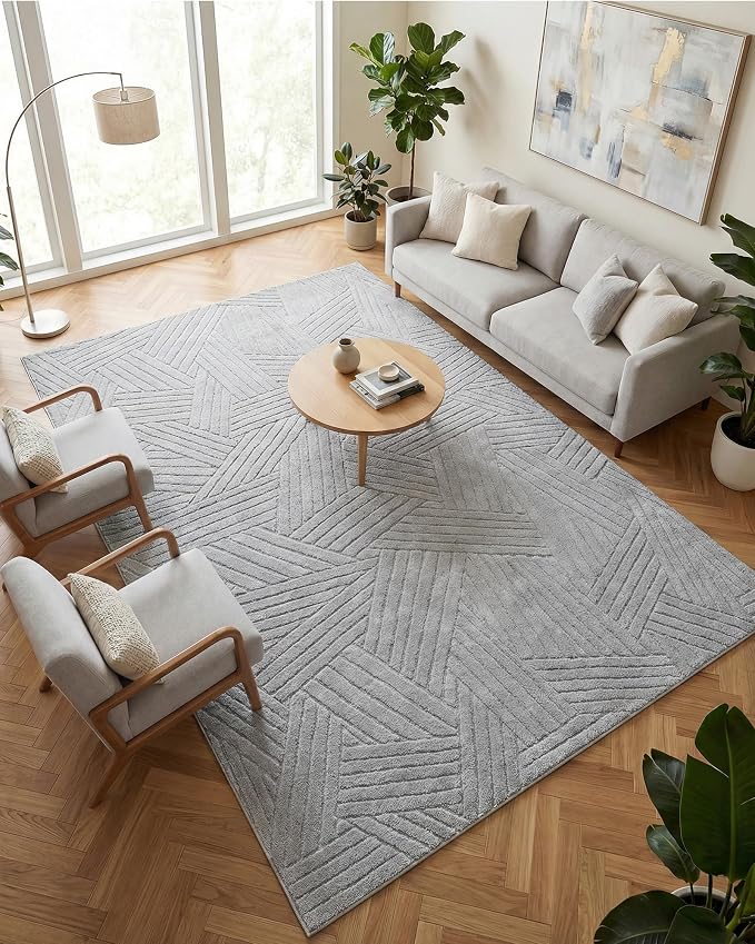 Carvapet 5x7 Area Rug Grey Modern Swirl Pattern Washable Carpet | Soft plush washable carpet with 3D high low pile texture and skid resistant backing for living rooms and bedrooms