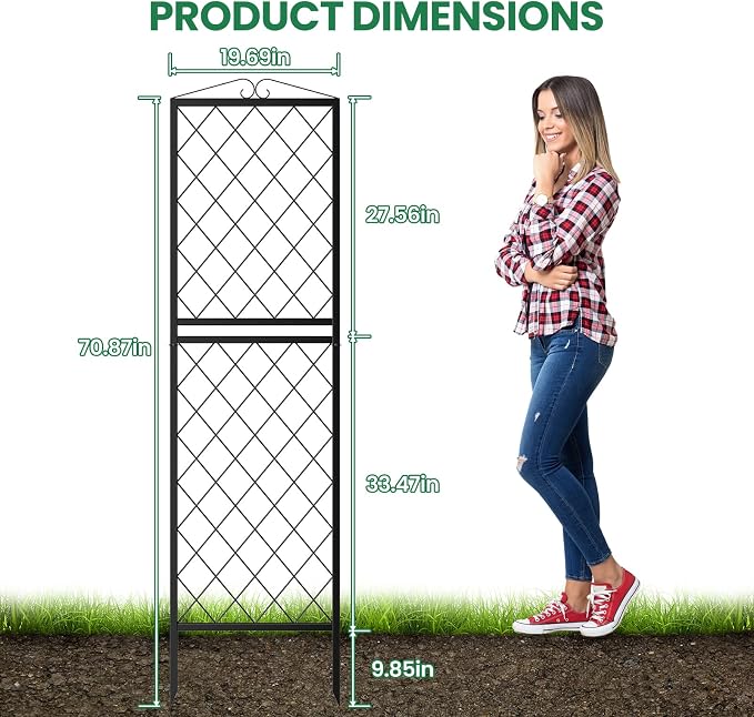 SUNYRISY 2Pack Metal Garden Trellis for Climbing Plants Outdoor, 71x20in Metal Plant Support for Flowers Tomato Cucumber Rose Vegetable Garden Courtyards Lawns Decoration