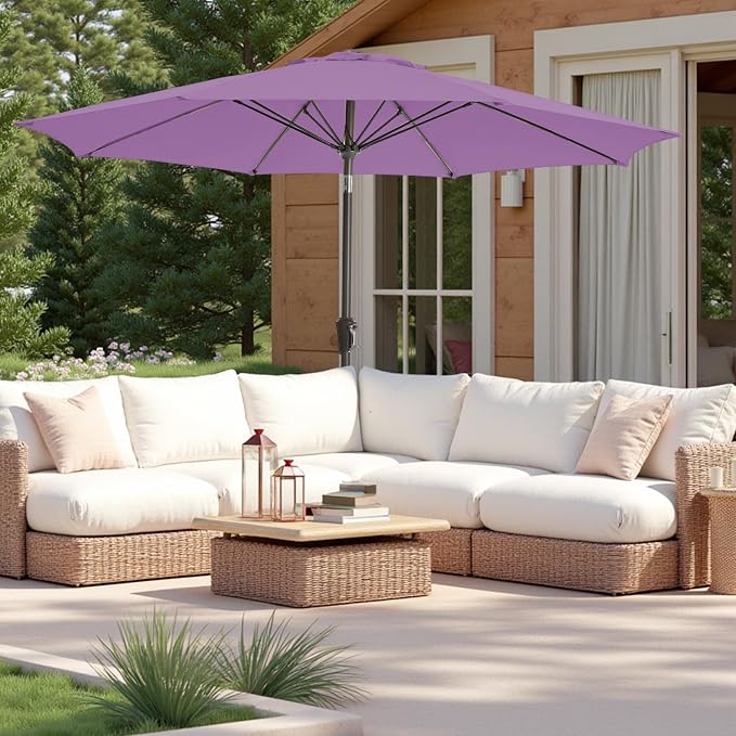 9FT Large Outdoor Patio Umbrella Pool Market Umbrella-UV Resistant, Easy Push Button Tilt and Crank, 8 Sturdy Ribs Heavy-Duty Table Umbrella for Deck, Backyard, Garden(Purple)
