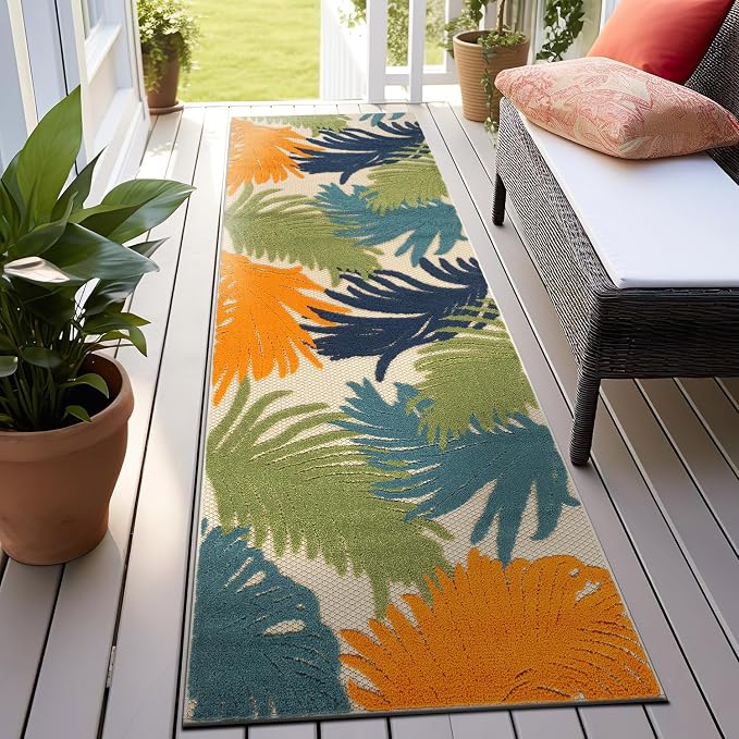 Rugshop Multi Lucca Contemporary Floral Indoor/Outdoor Runner Rug Durable Polypropylene, Weather Resistant, Easy Maintenance, Perfect for Patio, Backyard, Deck and Outdoor Lounge 2'7" x 10'