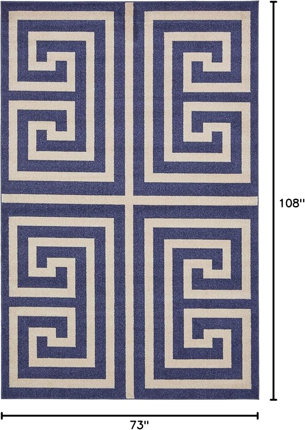 Unique Loom Athens Collection Classic Geometric Modern Border Design Area Rug (6' 0 x 9' 0 Rectangular, Navy Blue/ Beige)