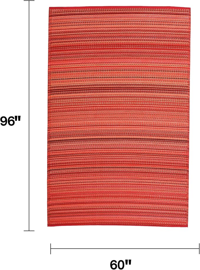 Fab Habitat Outdoor Rug - Waterproof, Fade Resistant, Crease-Free - Premium Recycled Plastic - Striped - Patio, Porch, Deck, Balcony - Cancun - Sunset - 5 x 8 ft