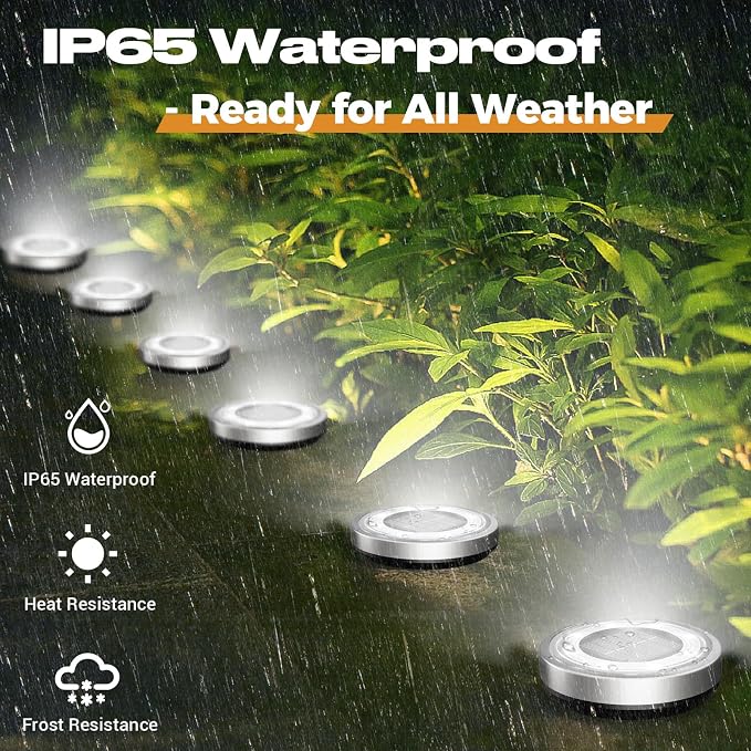 vighep Solar Ground Lights,18 Pack Flat Solar Lights Outdoor Waterproof, Bright LED Solar Disc Lights, 6000K Cool White Landscape Lighting for Outside Yard Garden Pathway Driveway Lawn