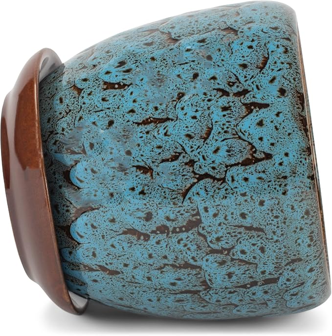 Napco Mottled Teal and Black 4.5 Inch Ceramic Flower Pot Planter with Saucer