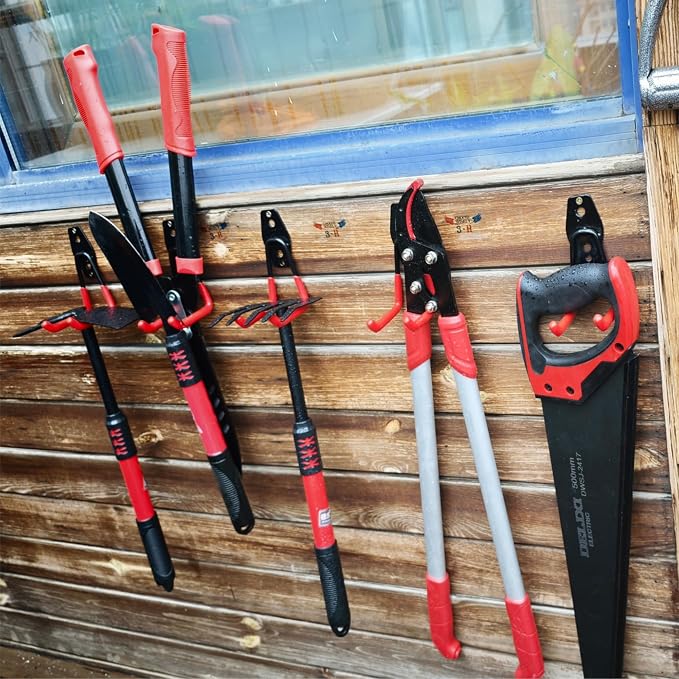 3-H Garage Wall Hooks 14 Pack,Garage Hooks Heavy Duty with Extra Welding Spots,Garage Hooks for Hanging,Garage Organizer for Garden,Lawn,Yard Tools,Chairs,Ladders,WeedEater,Shovel,Blower(Red)