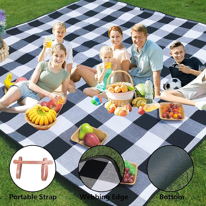 79”x79” Picnic Blanket Extra Large, Waterproof and Foldable Beach Blanket, 3-Layer Outdoor Blanket for 6 to 8 Adults, for Camping, Park, Beach, Grass, Indoors