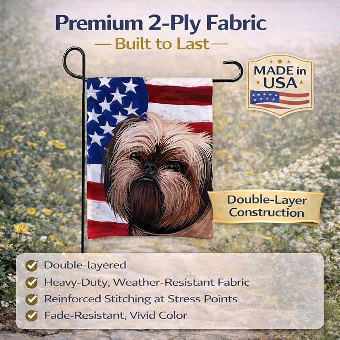 Caroline's Treasures CK6552GF Griffon Bruxellois Dog American Flag Garden Flag Mailbox Flag Decorative Yard Flag Banner Outside Patio Artwork Yard Flower Beds, Garden Size, Multicolor