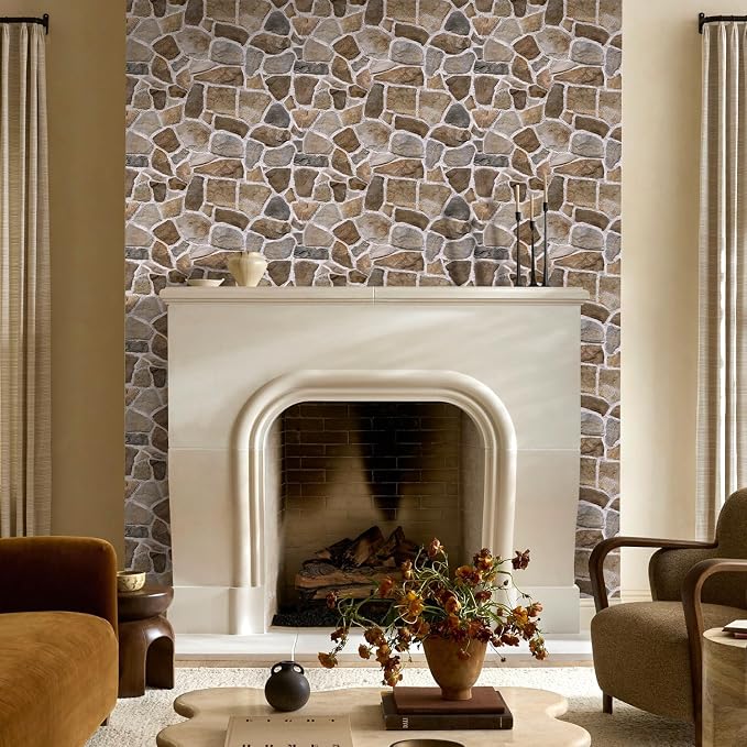 COMSTICKC 3D Faux Stone Wall Panels Peel and Stick Decorative Tiles, 12 Pcs 22.8" x 11.8", DIY UrltraLight PVC Fake Stone Rock Wall Covering for Kitchen, Living Room Background, Covers 22.48 sq.ft