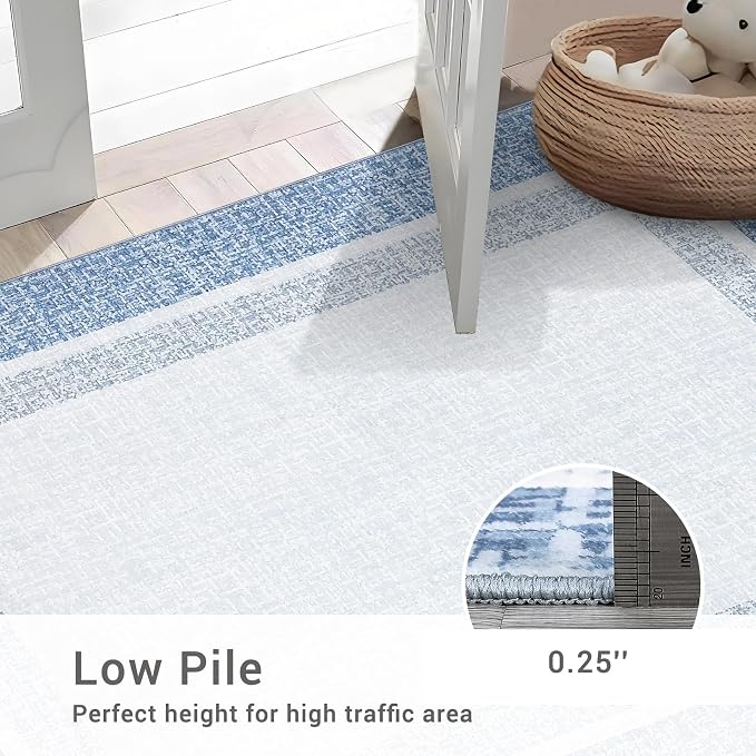 GAOMON Area Rugs 2x6 Modern Runner Rug Washable Bordered Entryway Runners Soft Faux Wool Carpet Contemporary Neutral Non-Slip Long Rug Runner Indoor Accent Hallway Kitchen Runners for Bedroom Blue