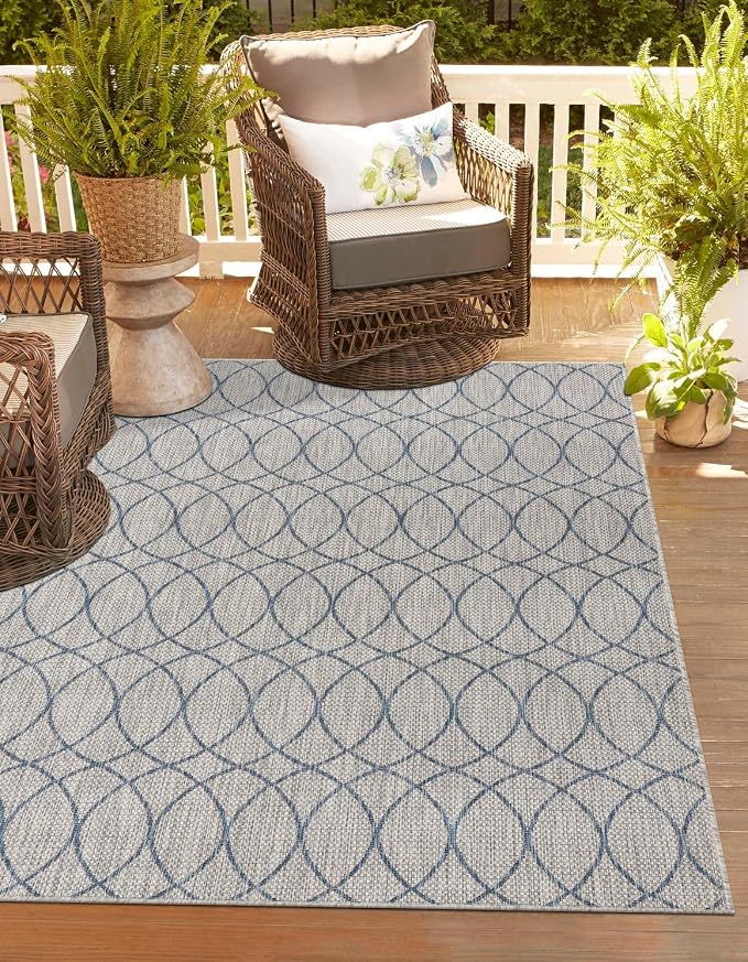 Unique Loom Outdoor Trellis Collection Area Rug - Gitter (4' 1" x 6' 1" Rectangle, Gray Blue)
