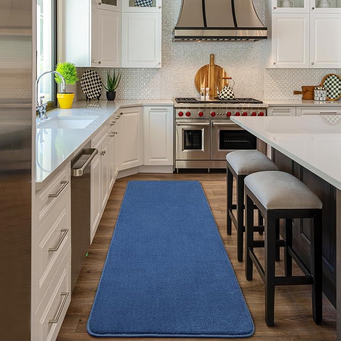 Amearea Modern Soft Hallway Runner Rug, 2x10 Feet Washable Long Runner Rugs | Blue Fluffy Bedroom Rugs, Indoor Non Slip Memory Foam Rug Carpet for Hallway Entrance Kitchen Living Room Home Decor