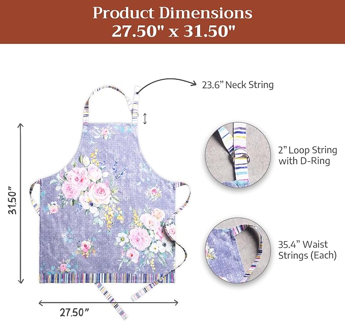 Maison d' Hermine Aprons for women with Pocket 100% Cotton (27.50"x31.50") | Adjustable Neck Strap & long ties Apron Men Chef Wedding Cooking Gardening Server Maid