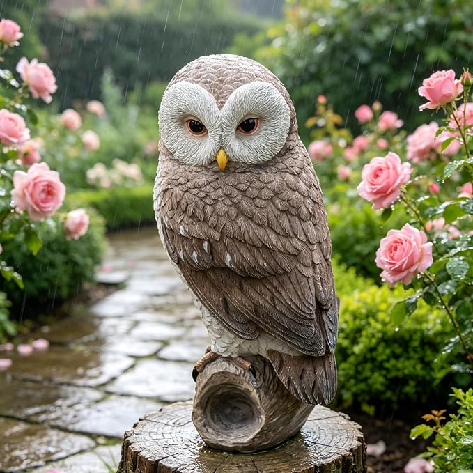Owl Outdoor Statues Garden Yard - Decoration Home Decor Indoor Desk Tabletop Collectible Figurines Ancient Retro Collection 11" x4.5" x5 Inch