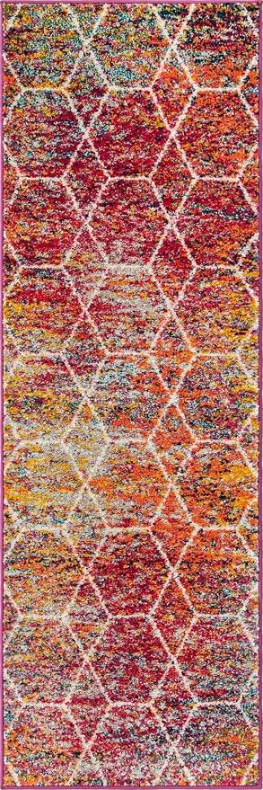 Unique Loom Trellis Frieze Collection Area Rug - Geometric (2' x 6' Runner, Multi/ Ivory)
