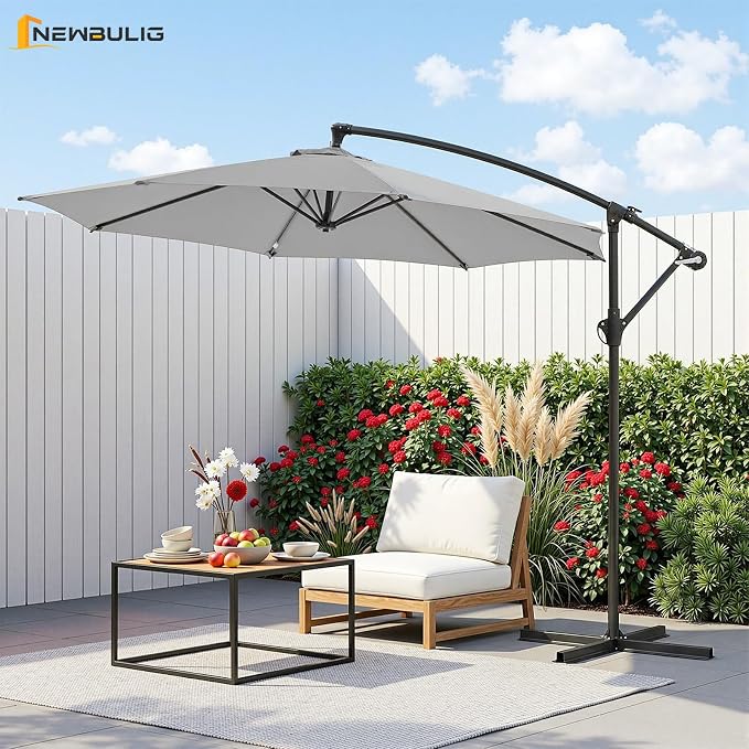 NEWBULIG 10FT Patio Umbrella, Offset Cantilever Outdoor Patio Table Umbrella, UV Protection, Fade Resistant Fabric, Easy Tilt Adjustment for Pool, Deck, Garden, Backyard, Red
