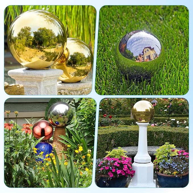 M METERXITY 1-Pack Garden Gazing Globes Ball 8 Inch 201 Stainless Steel Hollow Mirror Reflective Floating Ball for Garden/Pond/Home/Yard Outdoor Decoration [Silver]