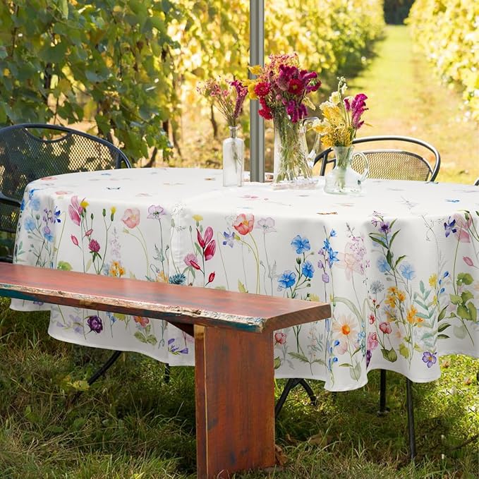 Oval Outdoor Tablecloth with Umbrella Hole and Zipper, Patio Table Covers for Spring/Summer, Machine Washable Outdoor Party/Picnic Oval Table Cloth 54 X 72 Inches