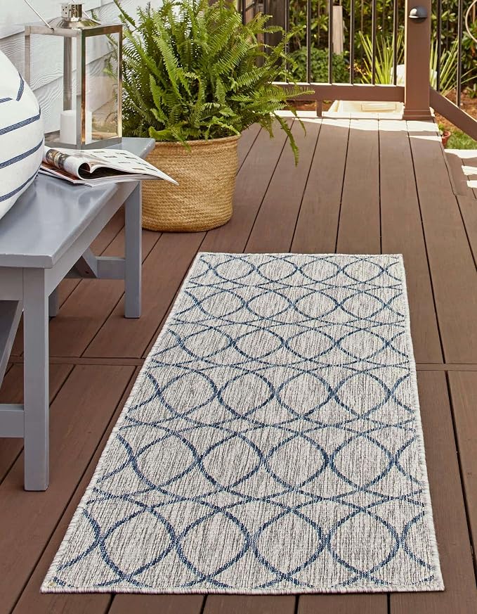 Unique Loom Outdoor Trellis Collection Area Rug - Gitter (2' x 6' 1" Runner, Gray Blue)