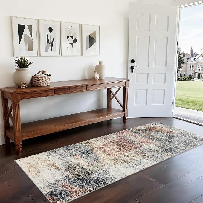 Black Runner Rugs for Hallway: Abstract Washable Runner Rug 2x6 for Entryway Kitchen Bedroom Bathroom - Modern Cozy Home Decor Long Carpet Mat Stain-Resistant