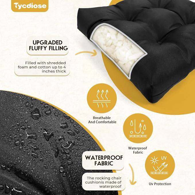 All Weather Wicker Chair Cushions of 3 Pieces, Waterproof Outdoor Wicker Chair Cushion for Patio Furniture Loveseat Settee Bench, 1 Loveseat and 2 U-Shaped Thickened Cushions, Black