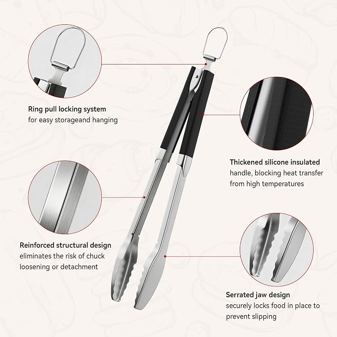 KEYO GRILL Heavy-Duty Stainless Steel Grilling Accessories, Professional Grill Utensils Set with Spatula, Fork & Tongs, Ideal BBQ Set Grilling Tools for Outdoor Grill, Gifts for Men Dad
