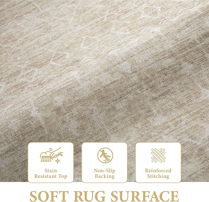Area Rug for Living Room 9x12: Large Washable Boho Moroccan Rugs Geometric Neutral Rug, Non-Slip Foldable Morden Farmhouse Indoor Floor Carpet for Bedroom Dining Table Home (Moroccan Beige, 9'x12')