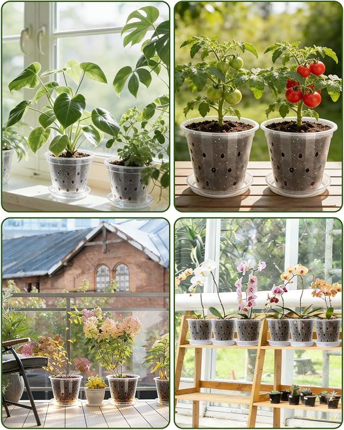 10 Pack 7 Inch Orchid Pot , Deeper and Thicker Plastic Orchid Pots with Holes, Clear Orchid Pots with Holes and Saucers for Repotting , Indoor and Outdoor Orchid Planter for Healthy Root Growth