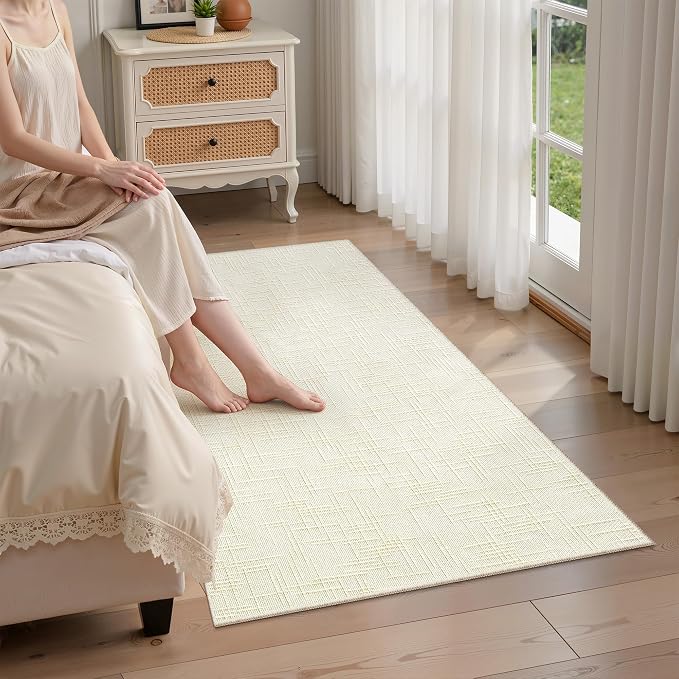 Valenrug 4x6 Area Rug, High-Low Pile Washable Rug for Living Room, Ivory | Soft Fluffy Textured Design, Non Slip & Lighweight, Folable, Stain Resistant Floor Carpet Rug for Living Room,Kitchen, Office
