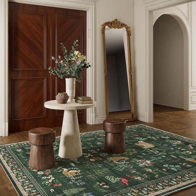 Machine Washable Rugs for Living Room: 5x7 Area Rugs for Bedroom Vintage Rugs Stain Resistant Non Slip Low Pile Soft Carpet Rug for Kitchen Dining Room Farmhouse Nursery Kids Room