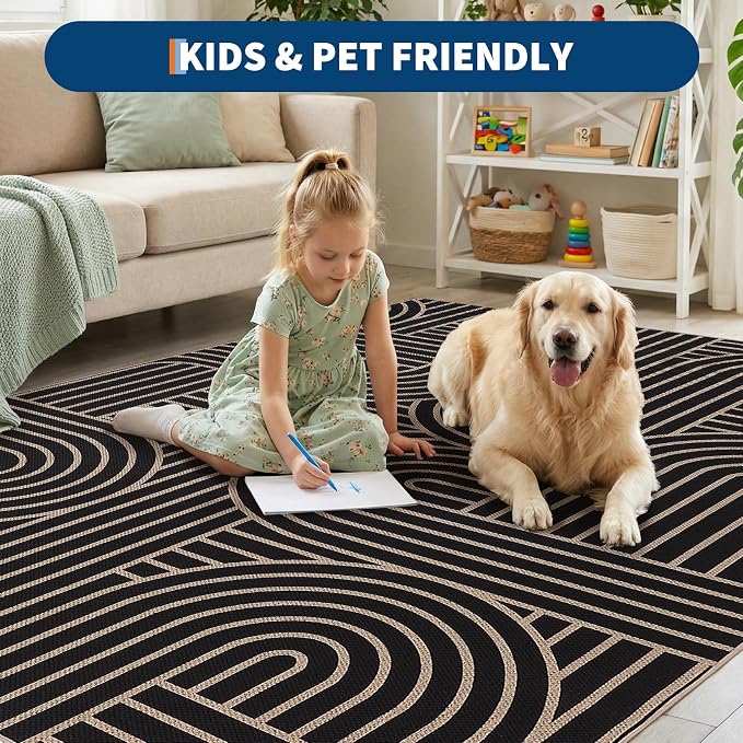GarveeHome Modern Rainbow Easy Jute 3x5 Rug, Indoor/Outdoor Patio & Entryway Mat, Washable Non-Slip Carpet for Mudroom, Farmhouse Decor and Front Door