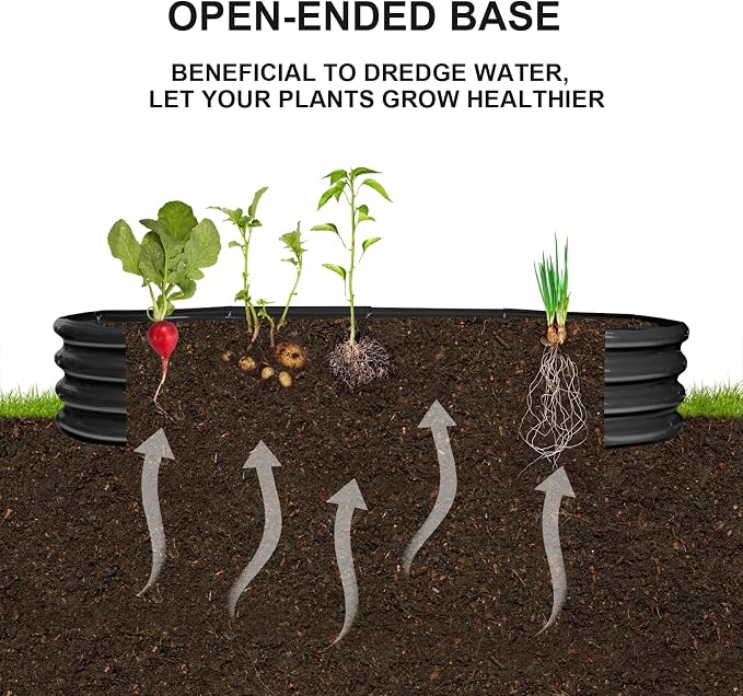 Rakukiri Raised Garden Bed GRS Certified Galvanized Planter Box Outdoor, 6.5ft Oval Rot-Resistant Metal Garden Bed Planter, Recycled Material Planter for Vegetables Flowers Herbs (Black)