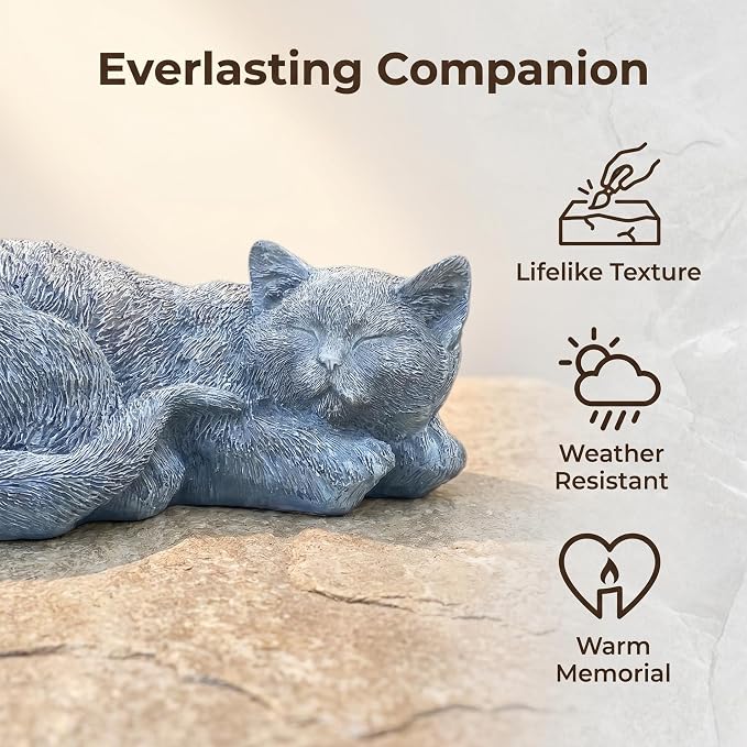 Cats Memorial Stone Garden Statue, Pet Statues Gifts for Loss of Cat Sympathy, Grave Markers for Garden Outdoor Statue Decor, 11.4” L Garden Decorative Tabby Figurine