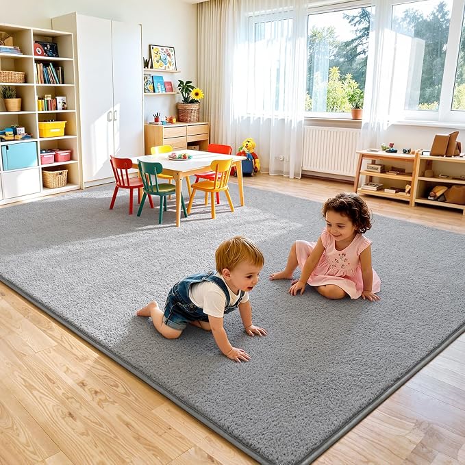 Keeko 7x10 Area Rugs for Living Room,Soft Washable Memory Foam Bedroom Rug | Indoor Throw Rug Low Pile Minimalist Non Slip Carpet for Kids Nursery Classroom Dorm Room Home Decor Grey