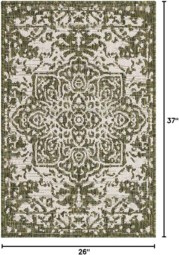 Unique Loom Outdoor Collection Area Rug - Dubai (2' 2' x 3' 1' Rectangle, Green/ Ivory)