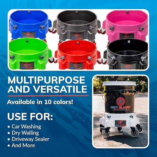 GRIT GUARD Bucket Dolly with Wheels - Rolling Detailing Wash Bucket with 5 Wheels and 2 Locking Casters Compatible with 2.5, 4, 5 and 6 Gallon Buckets (Blue, 2" Roller Bearing) - Made in the USA