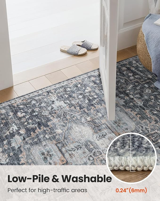 AMADA HOMEFURNISHING 5x7 Area Rugs, Washable Living Room Rug Low-Profile with Non-Slip Backing & Durable Edge Binding, Vintage 5x7 Rugs for Living Room, Bedroom, Dining Room