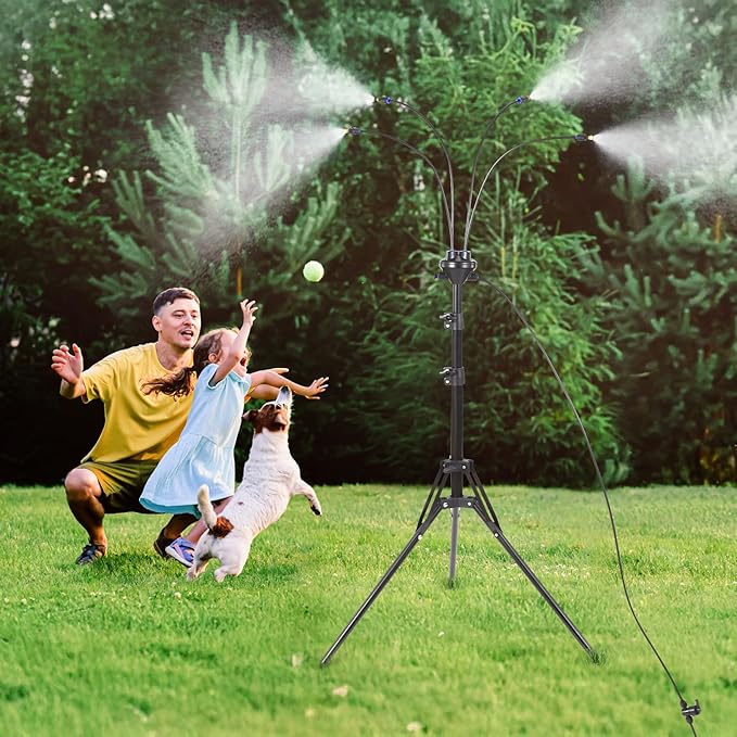 5.25FT Standing Misters for Outside Patio, Adjustable Misting Cooling System with 26.5FT Water Supply Line, Portable Outdoor Mist Hose for Backyard, Garden, Pool, Tanning, BBQ, and Water Playing