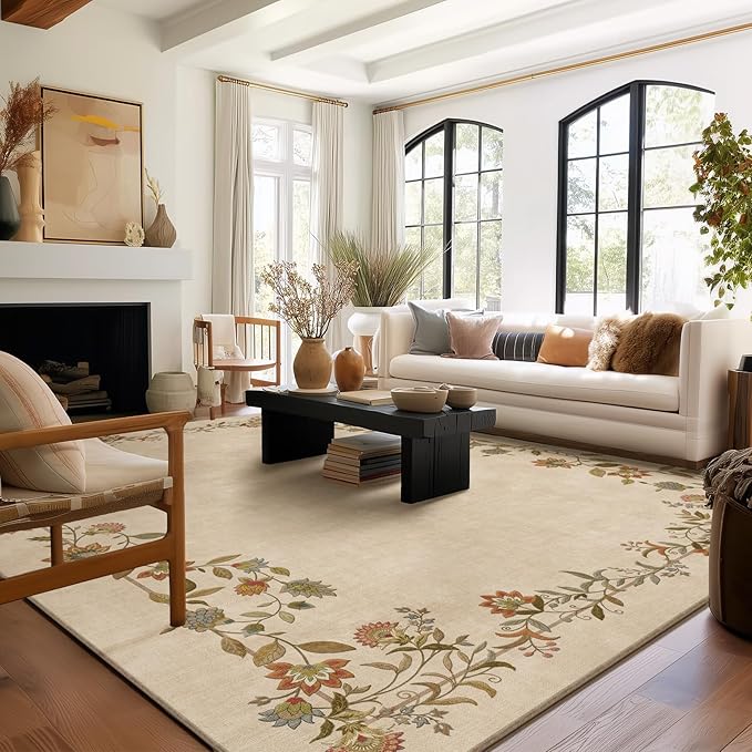 Washable Rug 8x10 Area Rugs for Living Room: Bedroom Rug Non Slip Stain Resistant Low Pile Ultra Soft Faux Wool Lightweight Large Carpets for Dining Room Kitchen Nursery Farmhouse Home Office Indoor