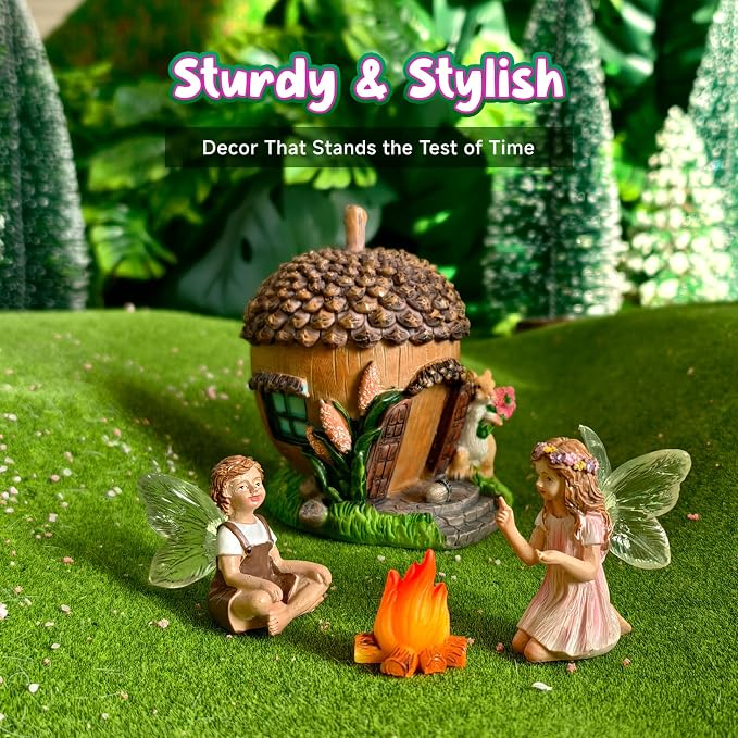 DONABELA Fairy Garden House Decor Pinecone Ornament with Squirrel Figurine Accessories Supplies for Outdoor Patio Yard Lawn Tiny Resin