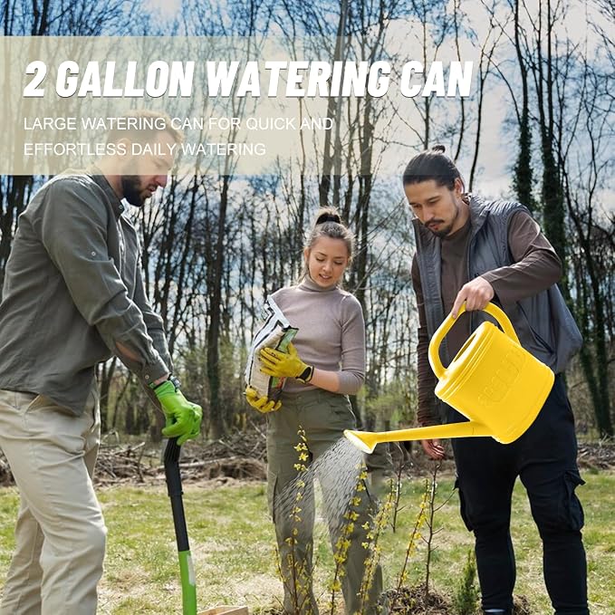 2 Gallon Watering Can, Outdoor Watering Can for Plants, Garden Water Can with Removable Long Spout and Stainless Steel Sprinkler Head, Large Water Can for Greenhouse (Yellow, 2 Gallon)