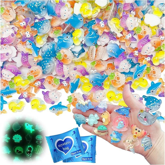 Mini Glow In The Dark Animal Resin Models, Resin Animals Mystery Bags, Individually Wrapped Blind Bags Tiny Animal Figurines, Collectible Mini Animals For Fairy Garden, DIY Crafts (200, Ocean)